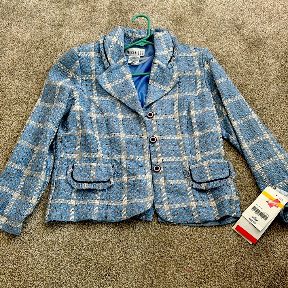 MEGAN LEE BABY BLUE PLAID BLAZER S